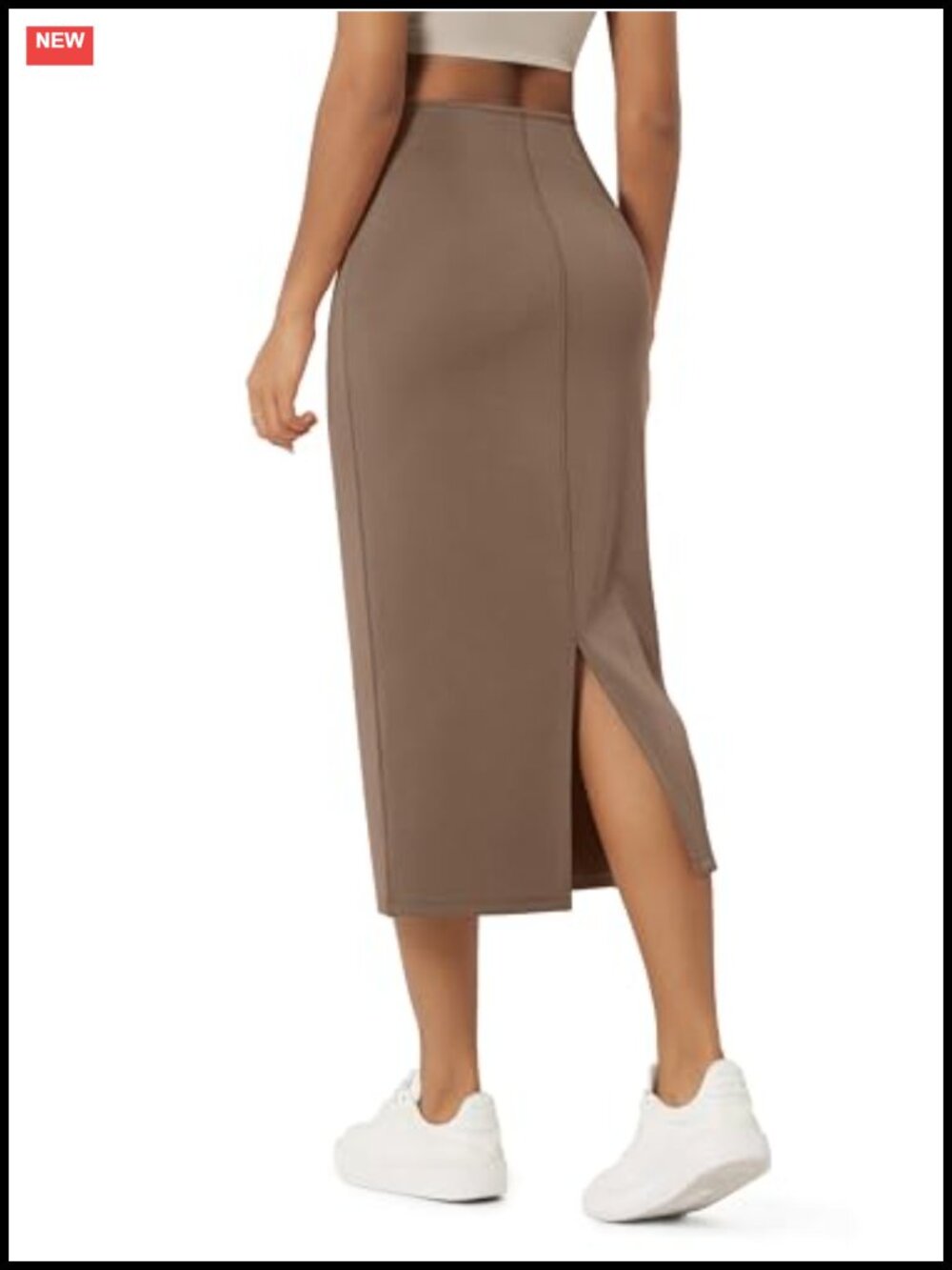 Modal Soft Midi Skirt High Waist Back Slit Pencil Skirt with Pockets